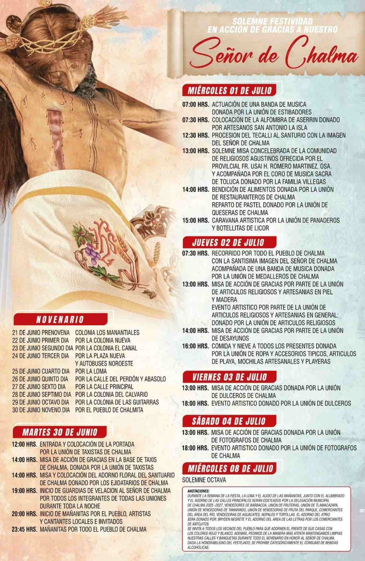 Revelan el programa oficial de la fiesta del Señor de Chalma y lanzan importante invitación
